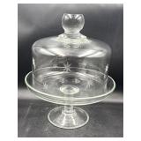 vintage etched glass pedestal cake stand
