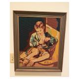 21ï¿½x25ï¿½ framed needlepoint tapestry features a boy