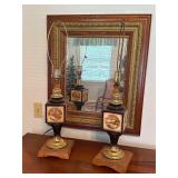 Vintage Pair of Ceramic & Brass Lamps winter scene