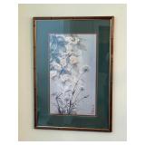 VTG framed watercolor print Oriental floral themes