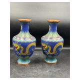 6.5ï¿½ vintage Chinese cloisonnï¿½ enamel vases