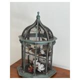 vintage half-octagonal wood and wire bird cage