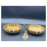 Vintage brass ashtrays and bell