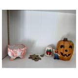 Holiday decor planter, pumpkin bell and more