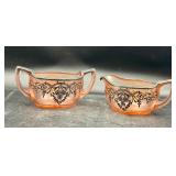 Vintage sterling silver overlay pink glass cream