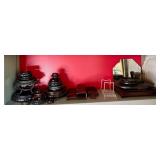 Large lot of wooden stands & plate holders & more