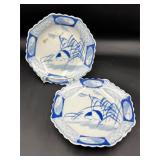 vintage Japanese Imari style blue & white plates