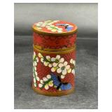 Vintage Chinese Round Metal & Cloisonne Box