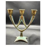 Vintage Israel brass 3 candle holder Candelabra