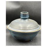blue glazed ceramic lidded vessel Bowl
