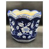 bold blue and white floral motif Planter