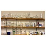 3 shelves of glassware bar ware mugs & more
