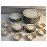 Limoges R&C dish set green borders small gold