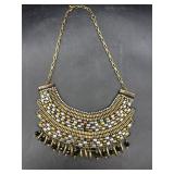 Vintage gold-tone statement bib necklace