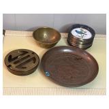 vintage Asian brass Ashtray, bird coasters & more