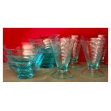 Beautiful aqua glasses and footed bowls