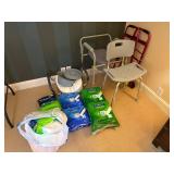 Adult briefs and medical shower chair, walker