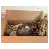 Box lot - assorted cups- bottle- some flaws