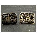 Sterling 925 Vintage Cufflinks Asian Pagoda Japan