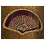 Vintage framed fan in shadow box