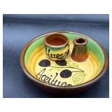 Vtg Olive Dish, with pit and toothpick pots