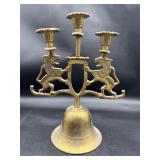 brass candelabra features 2 lions bell base