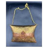 VTG pillow purse embossed brass copper bands