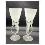 Vintage art glass goblets used as candle holders