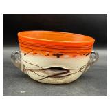 art glass bowl double clear handles