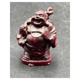 2ï¿½ small red carved figure laughing Buddha (Budai)