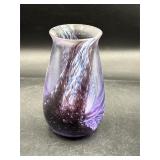 Art Glass Bud Vase Amethyst Purple & White Swirls