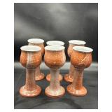 Vintage set of 6 handmade pottery chalices