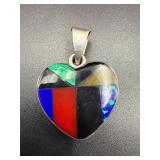 925 Sterling silver Mexico inlay heart pendant