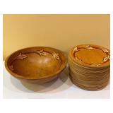 Vintage hardwood salad bowl and plates