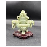 Vtg jade Chinese incense burner carvings dragons