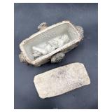 Vintage pottery casket with corpse and lid