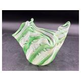 green and white Murano style art glass bowl