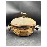 Double handled Vintage pottery lidded dish chipped
