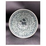 bowl black painted deer floral motif in the center