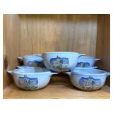 7 hand painted soup bowls double handled