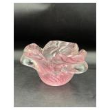 Vintage art glass bowl pink swirl