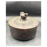 Vintage pottery lidded dish chipped rim
