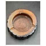 round wooden cigarette ashtray