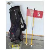Golf balls, bag, club