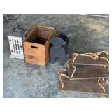 Hanging shelf, dog planter, lantern