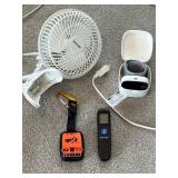 digital thermometer, blood pressure cuff, fan and