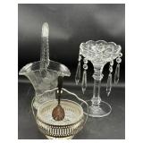 Vintage decor, glass basket, compote nut dish
