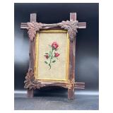 Vintage framed flawed wooden frame needlepoint