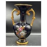Vintage Greek Urn Vase Dark Blue & 24K Gold