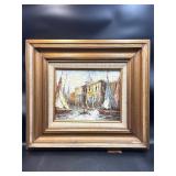 mid-century Venetian harbor scene (frame flawed)
